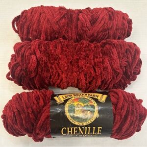 Lion Brand Chenille wine color Skeins lot of 3